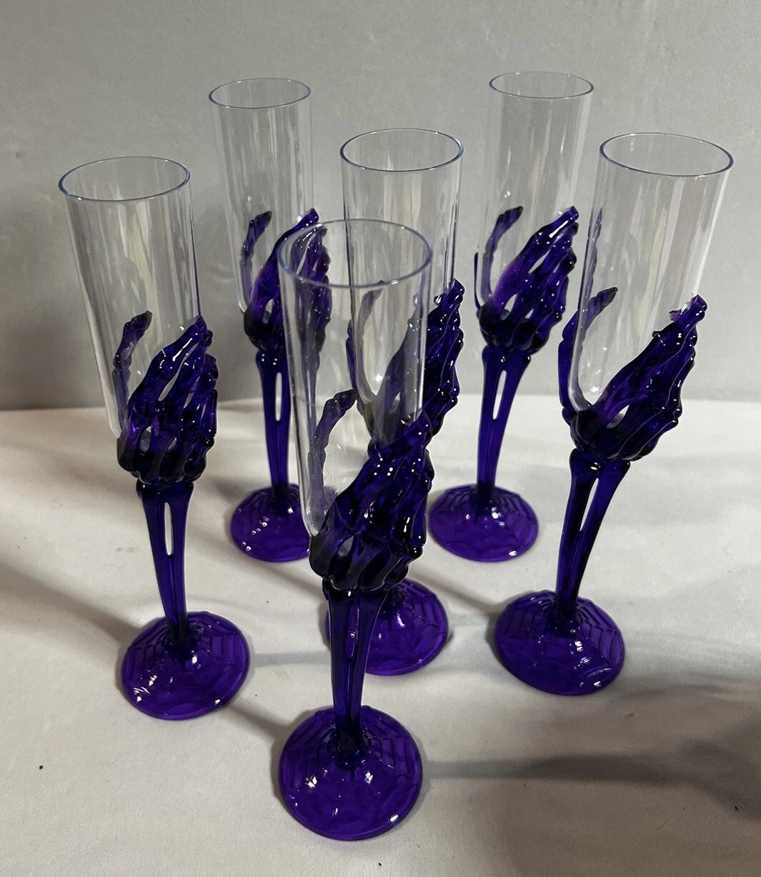Halloween Set Of 6 Purple Skeleton Hand Champagne Glasses~Acrylic Plastic Flutes | eBay