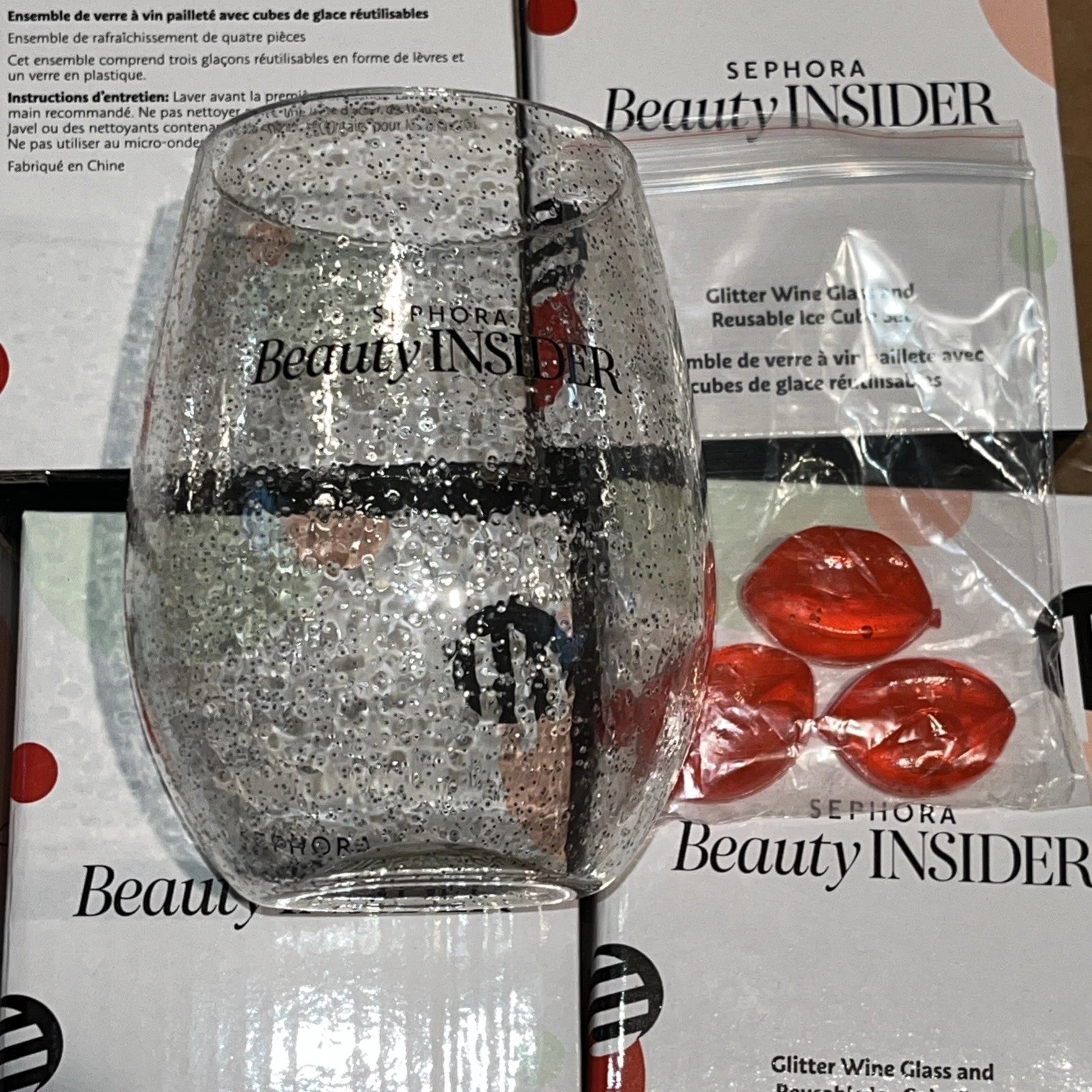Glitter Wine Glass & Reusable Ice Cube Set Of 6 New (Sephora Beauty Insider) | eBay