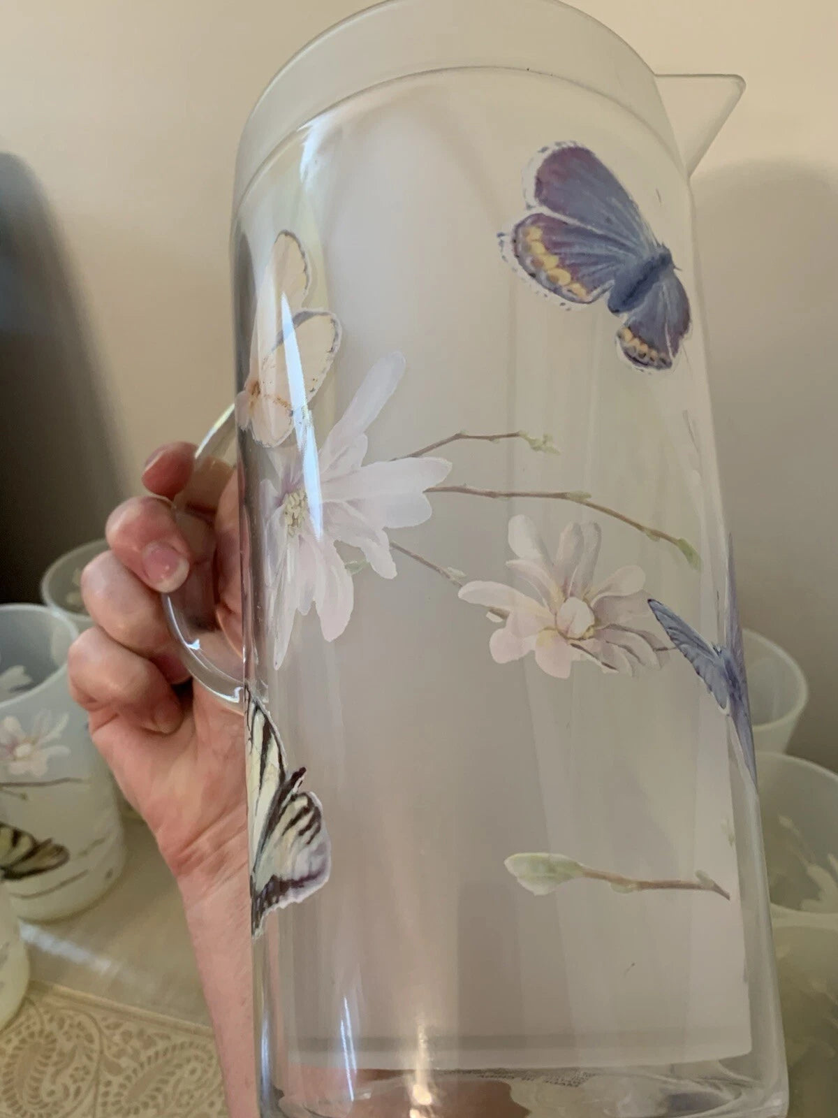 11 Pc-Vntg. Plastic/Acrylic Drinkware Set-Tumblers & Pitcher Butterflies Flowers | eBay
