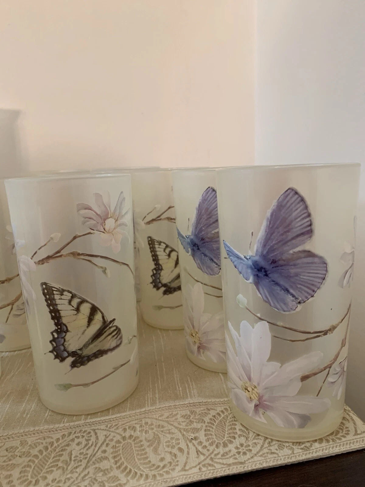 11 Pc-Vntg. Plastic/Acrylic Drinkware Set-Tumblers & Pitcher Butterflies Flowers | eBay