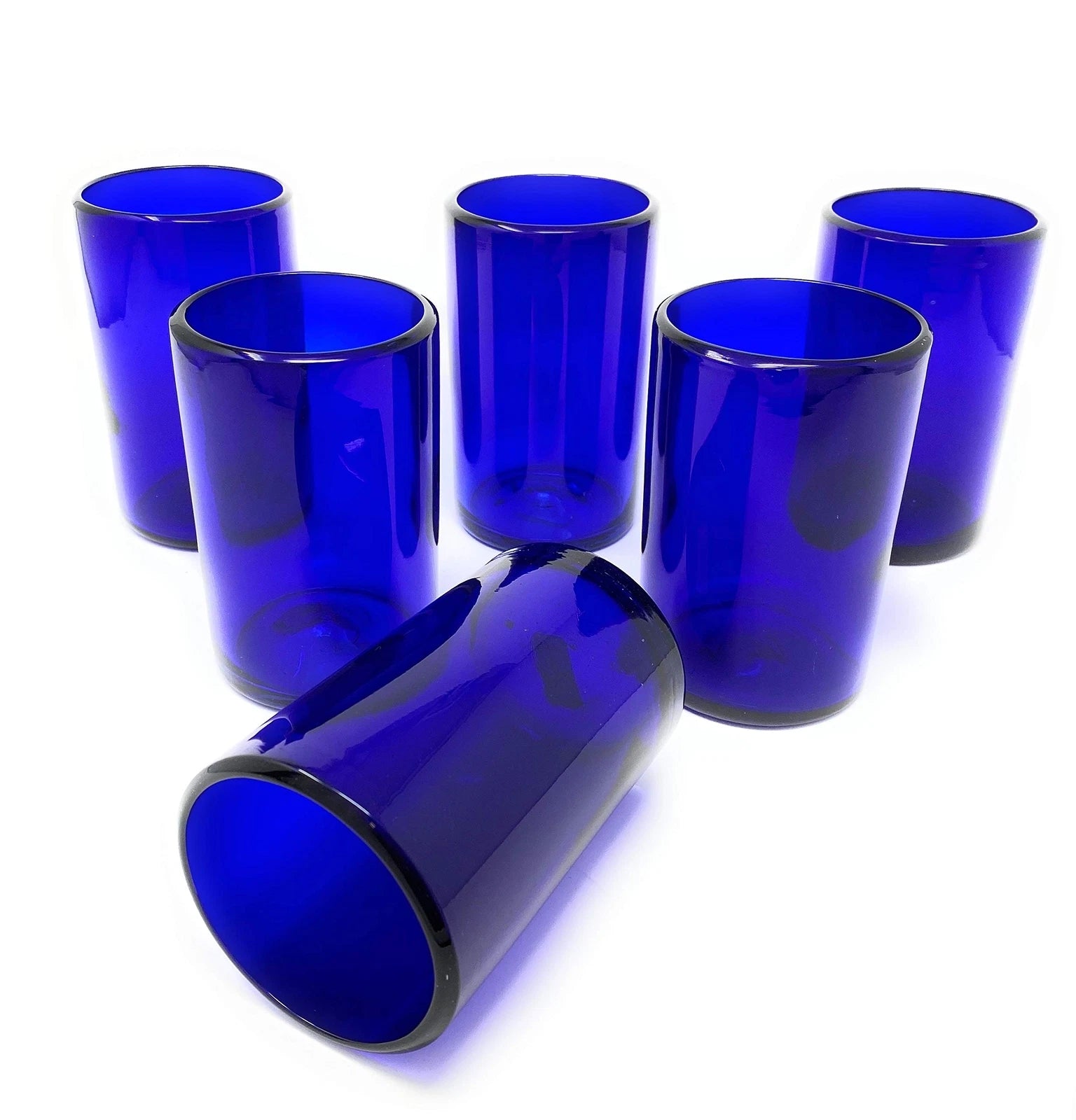 Hand Blown Mexican Drinking Glasses “ Set Of 6 Cobalt Water Glasses 14 Oz Each | eBay