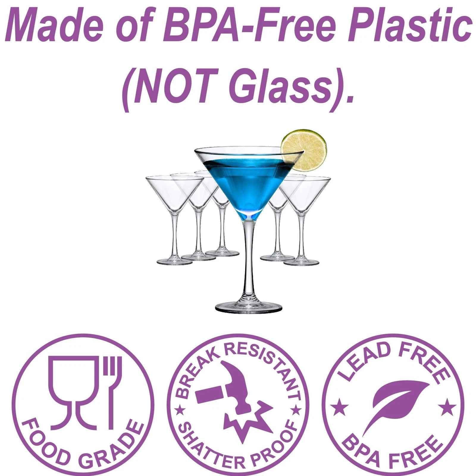 Abby Vesper 10oz Plastic Martini Glasses Set of 6- Reusable, BPA-Free, Outdoor | eBay