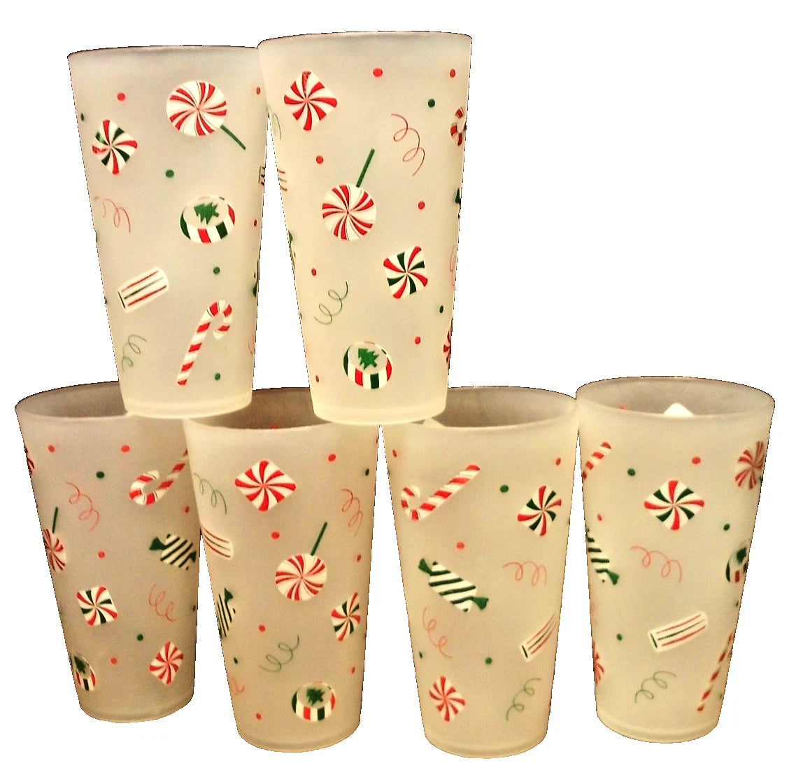 6pc CHRISTMAS Large Plastic Tumblers-Peppermints-Shatterproof Drink Glasses 187 | eBay