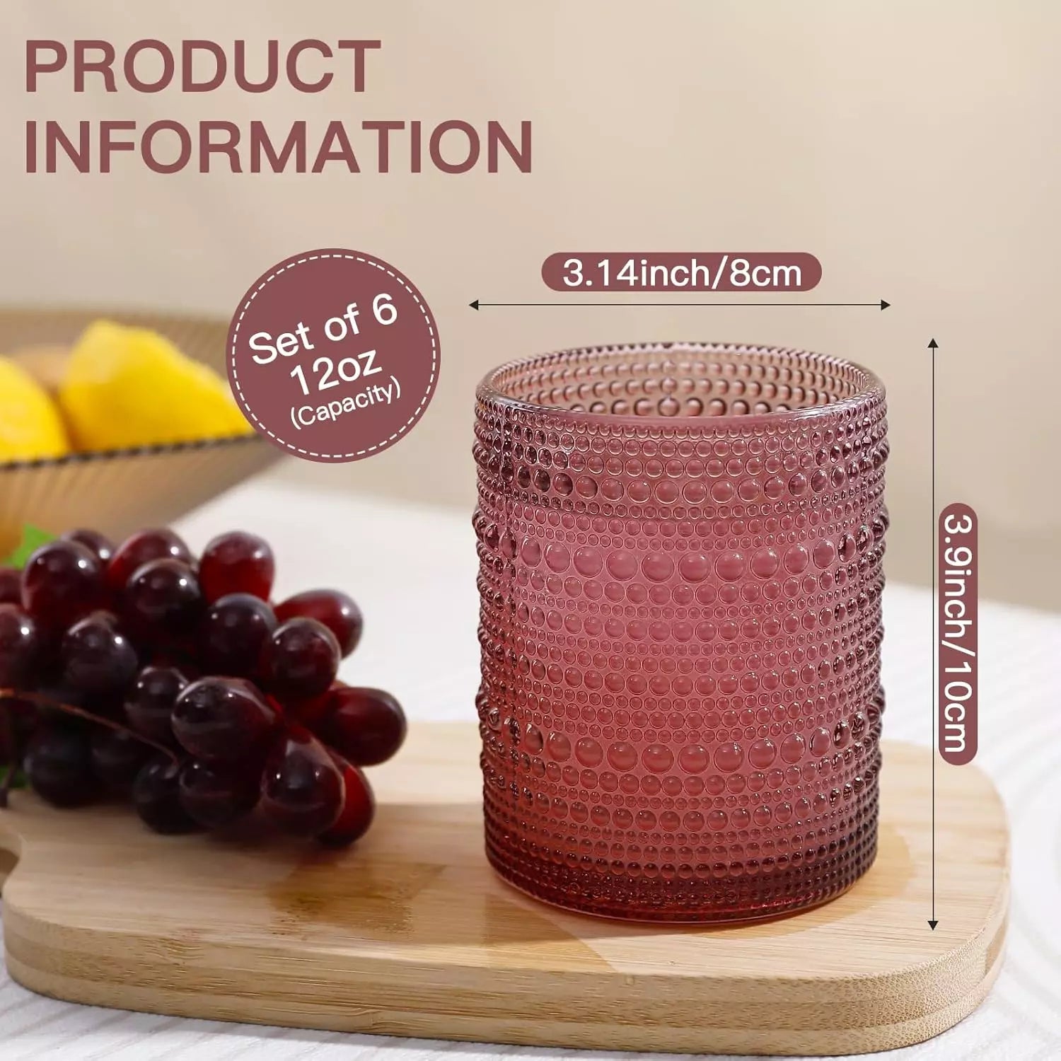 Colored Vintage Hobnail Drinking Glasses Set of 6, Embossed Water Tumbler 12Oz, | eBay