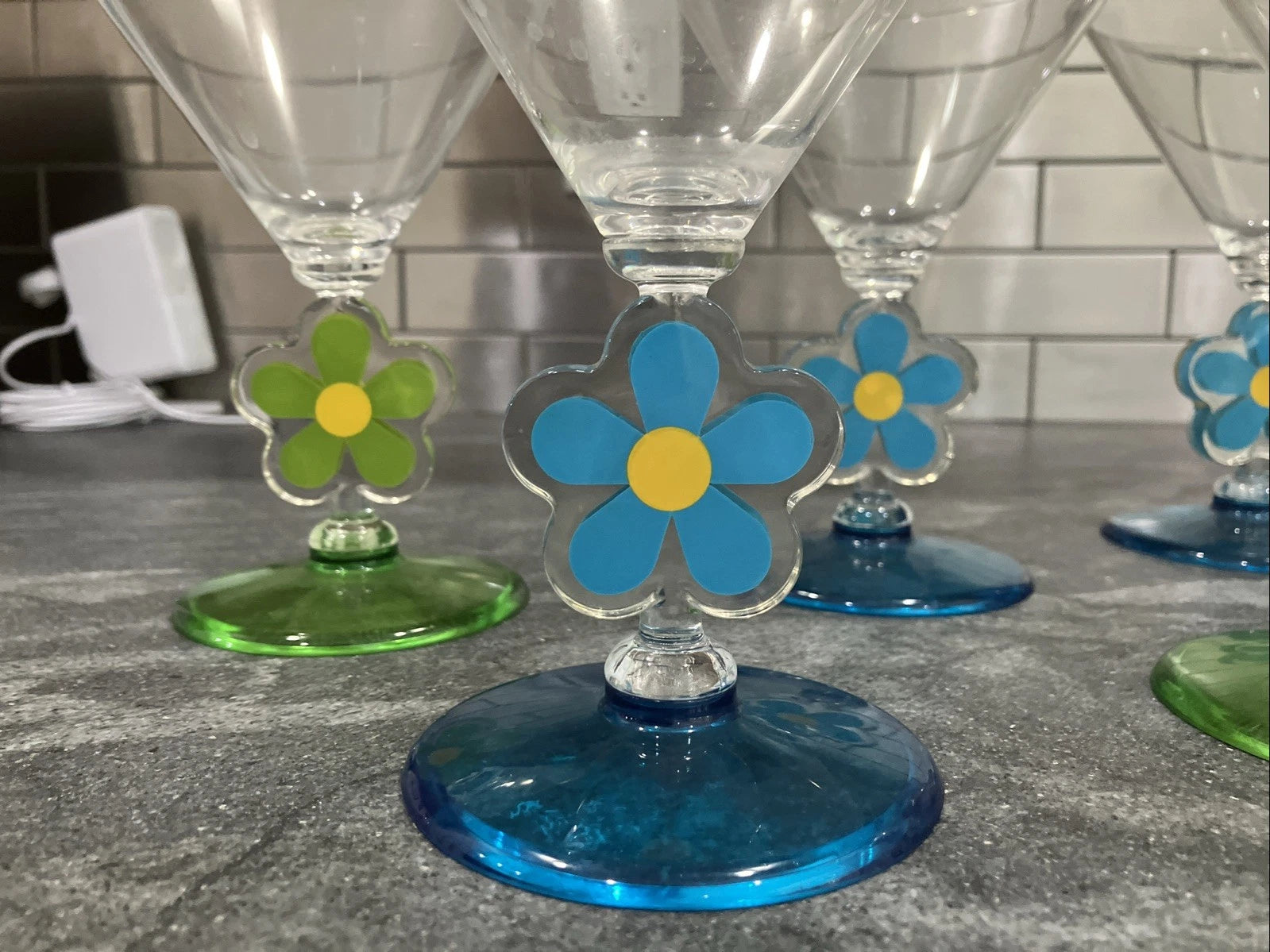 6 Retro Acrylic Poolside Martini Style Cocktail Glasses Floral Design | eBay