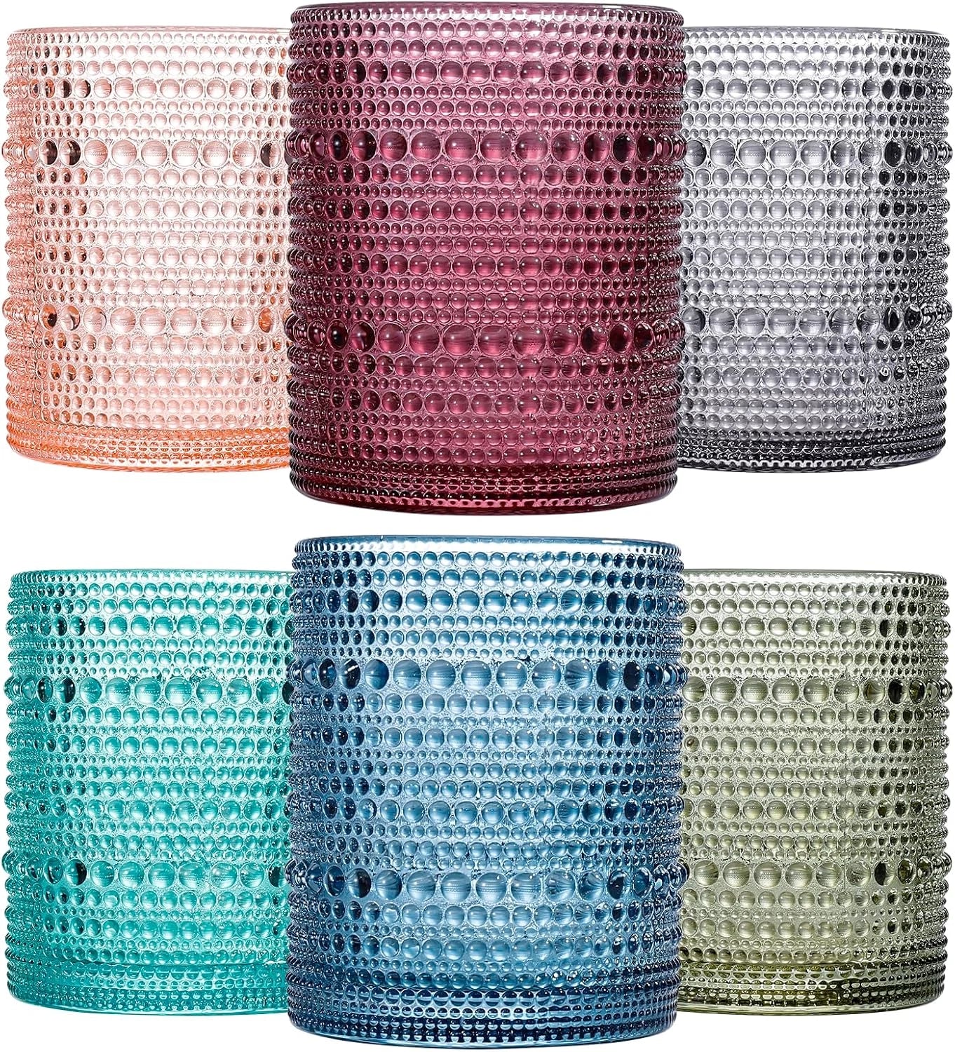 Colored Vintage Hobnail Drinking Glasses Set of 6, Embossed Water Tumbler 12Oz, | eBay