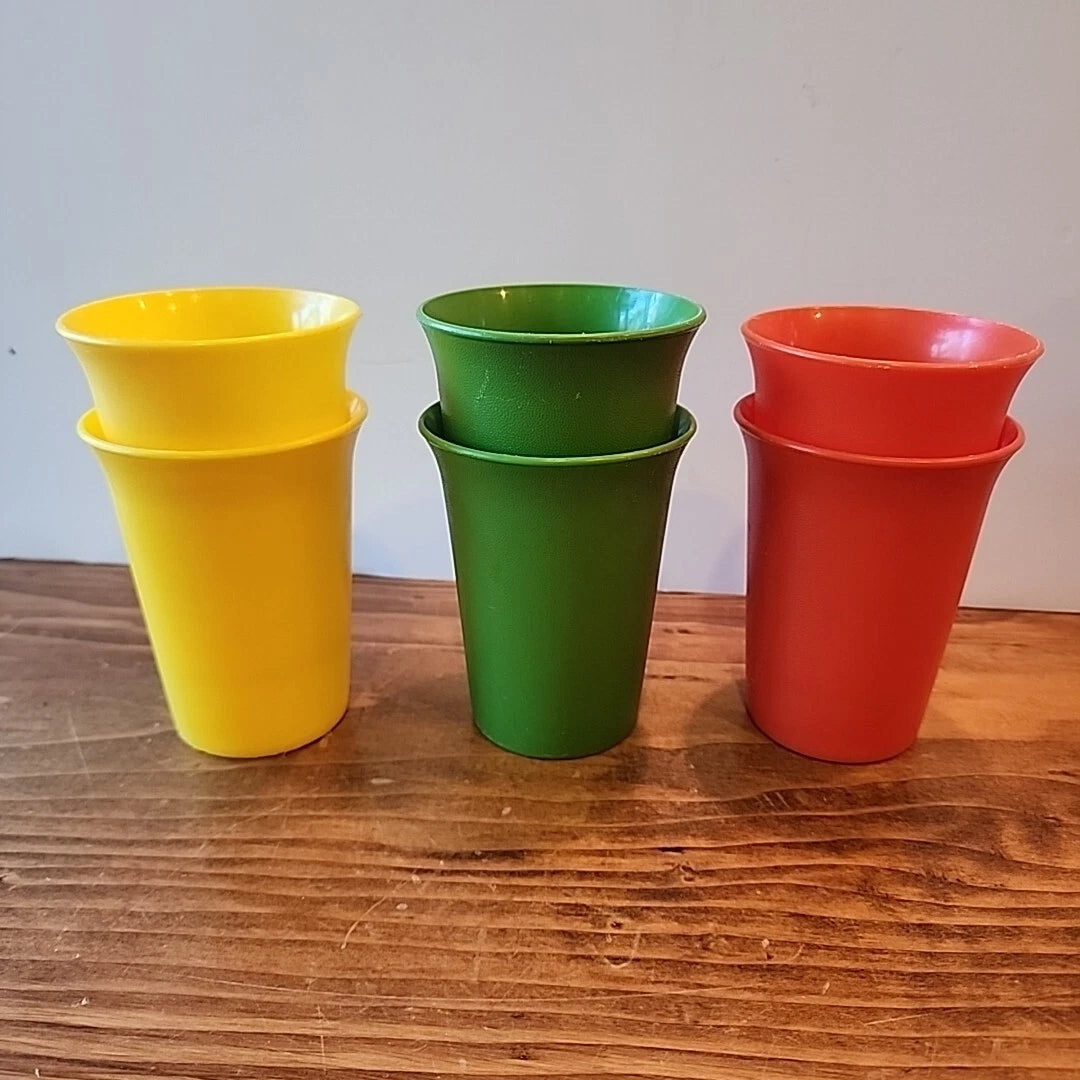Set of 6 Vintage Tupperware Bell Tumbler Kids Cups #109 Green Yellow Red Plastic | eBay
