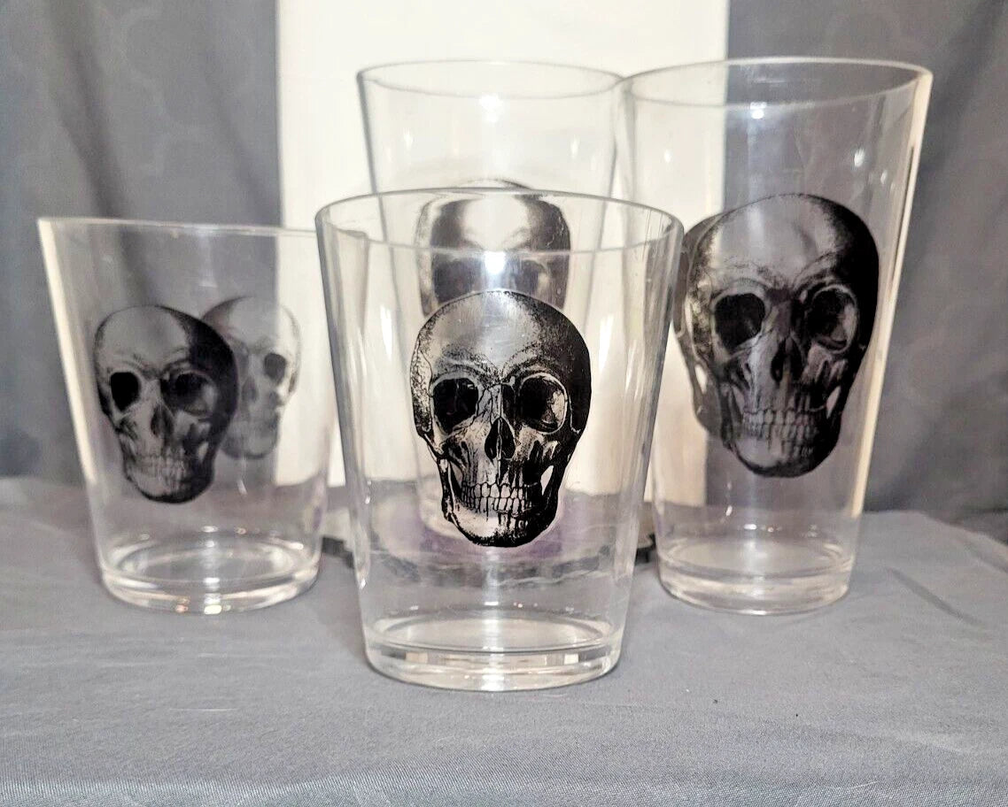 Set of 4 Skull-Print Plastic Tumblers | Gothic Barware | Pint + Rocks Cups | eBay