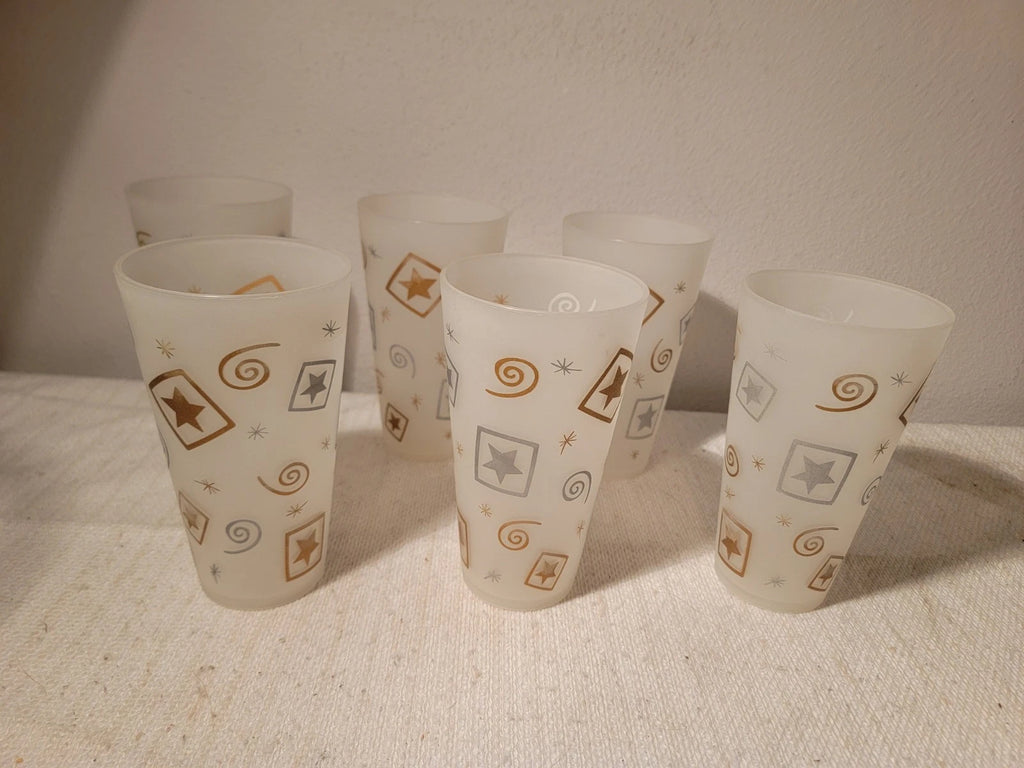 Vintage MCM Frosted Look 16 Oz Plastic Tumblers - Set Of 6 Stars Swirls Barware | eBay