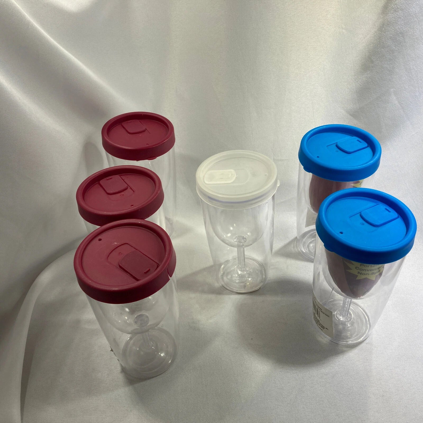 Wine Glass Plastic Tumbler Clear Encased Goblet Cups with Lid Set Of Six | eBay