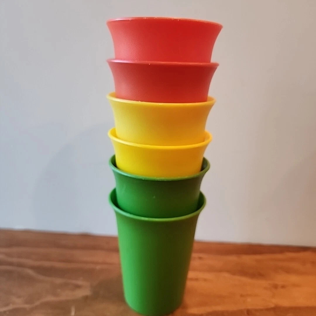 Set of 6 Vintage Tupperware Bell Tumbler Kids Cups #109 Green Yellow Red Plastic | eBay