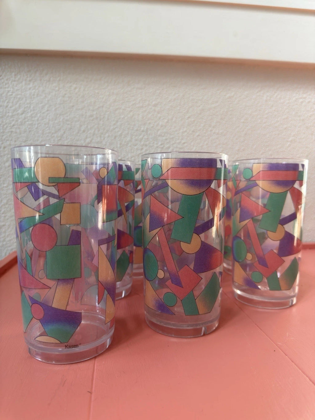 Vintage Kasen Geometric Tumblers Set of 6 – 80s 90s Retro Pastel Glasses | eBay