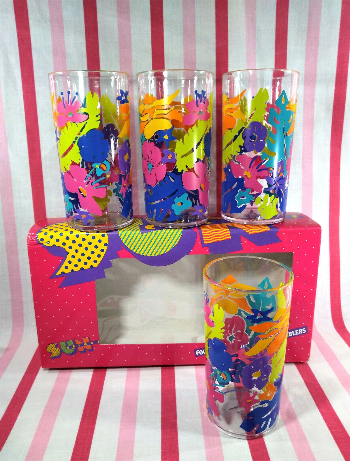 Retro 90's MoD New/Old Stock SUN Colors 4 Tropical Floral Acrylic 19oz Tumblers | eBay