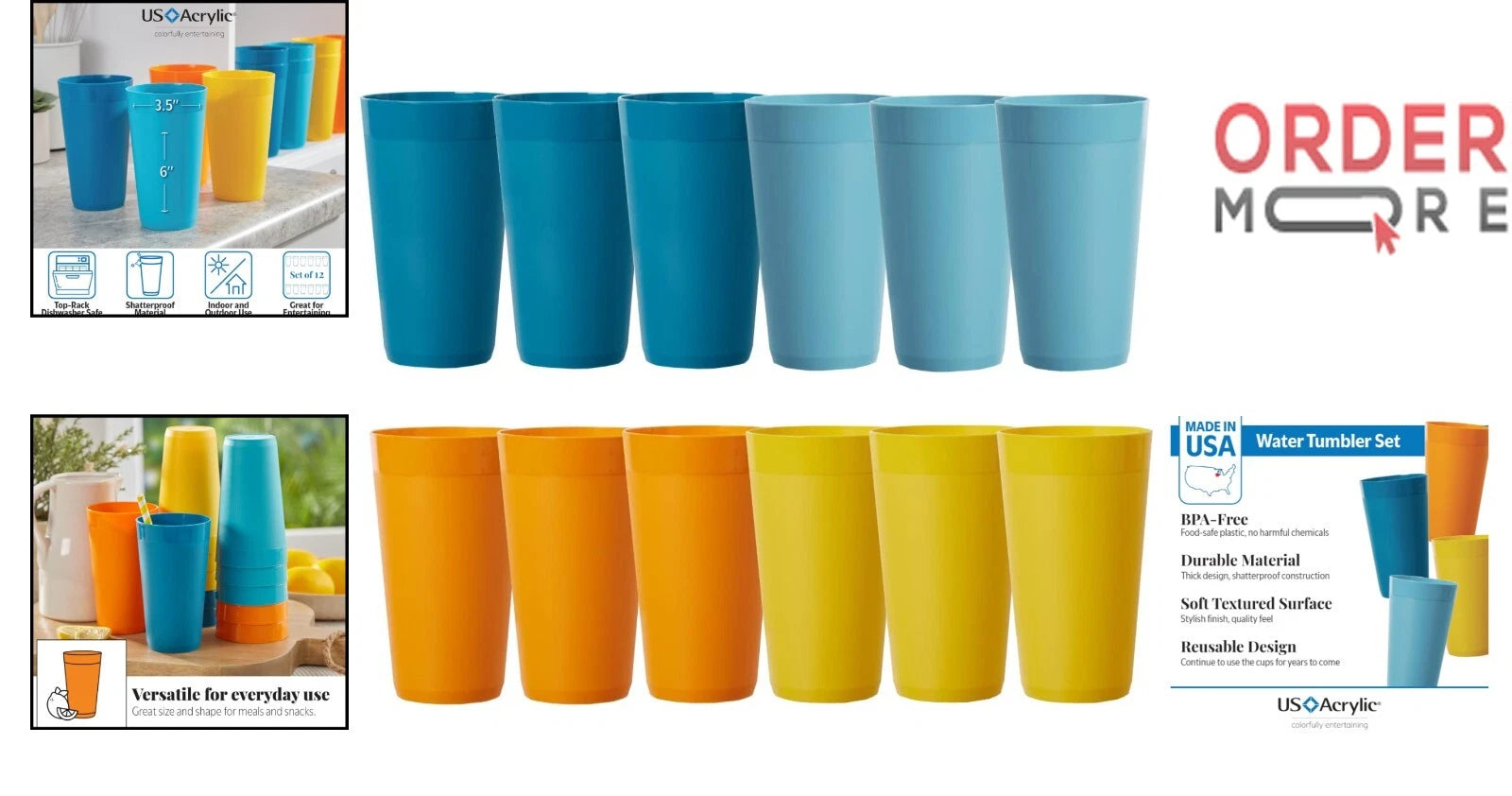 Plastic Water Tumblers 20oz Stackable Reusable BPA-Free Indoor Outdoor Set of 12 | eBay