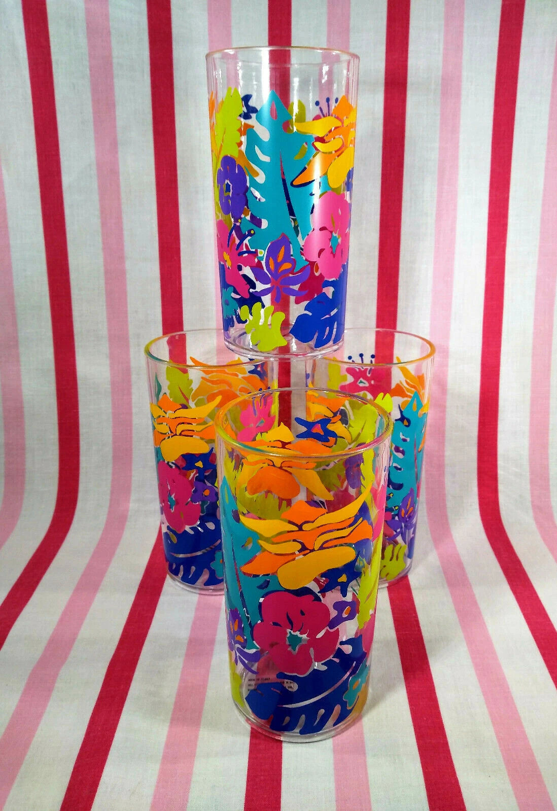 Retro 90's MoD New/Old Stock SUN Colors 4 Tropical Floral Acrylic 19oz Tumblers | eBay