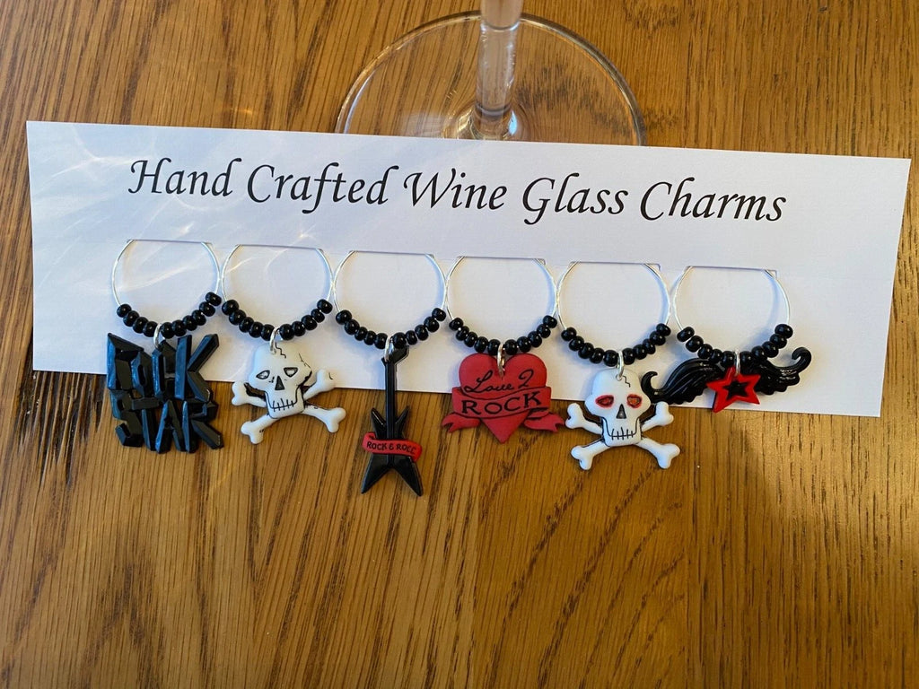ROCKER, ROCK STAR " SET OF 6 HANDCRAFTED" Wine Glass Charm drink markers | eBay