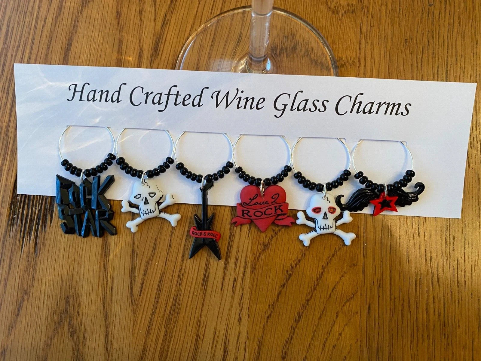 ROCKER, ROCK STAR " SET OF 6 HANDCRAFTED" Wine Glass Charm drink markers | eBay