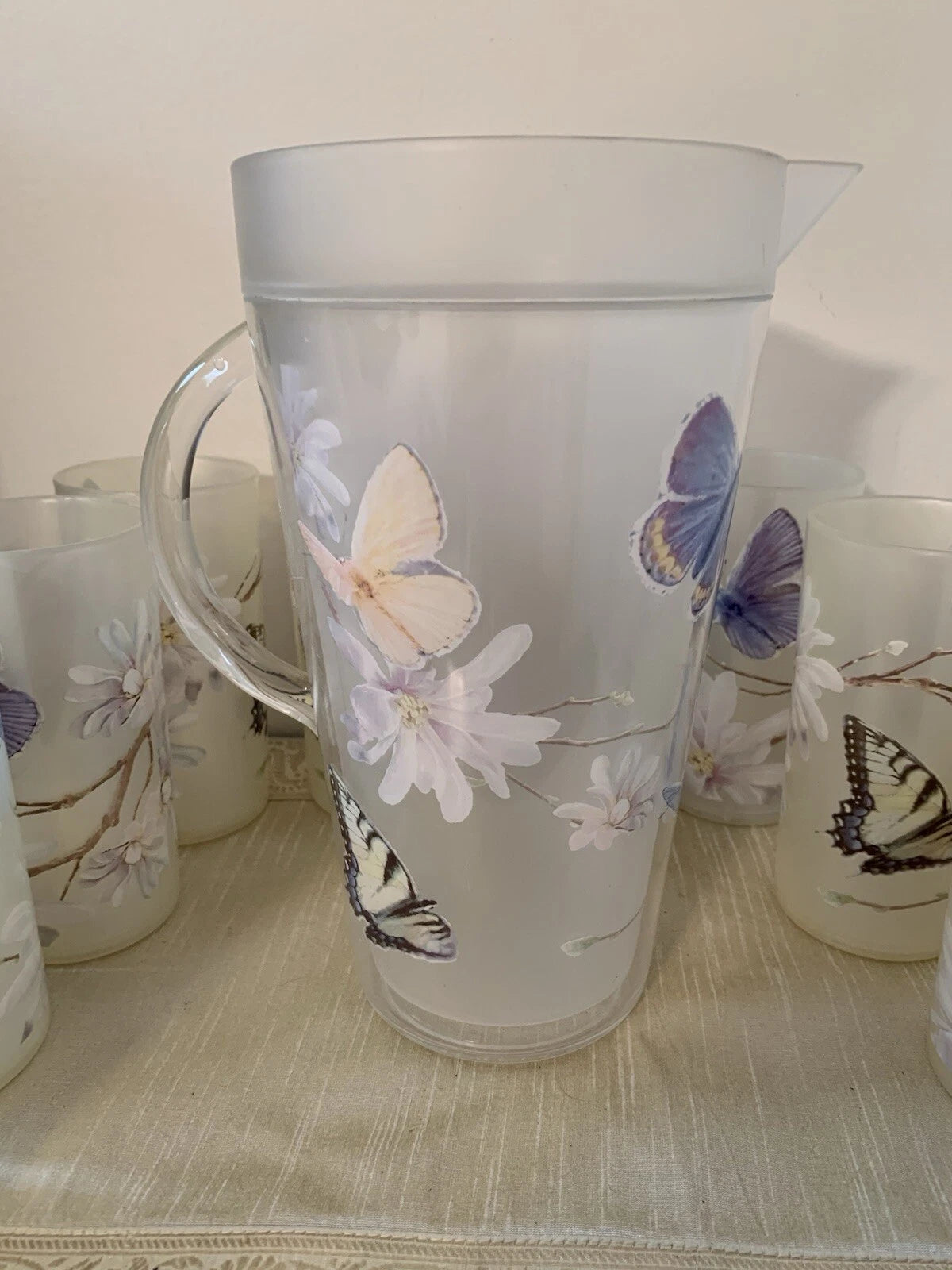 11 Pc-Vntg. Plastic/Acrylic Drinkware Set-Tumblers & Pitcher Butterflies Flowers | eBay