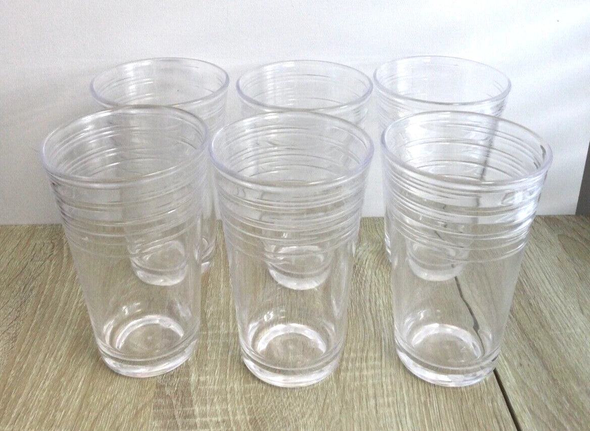 Crate & Barrel Clear Acrylic Tumblers Tall Drinking Set of 6 Ribbed Stackable | eBay