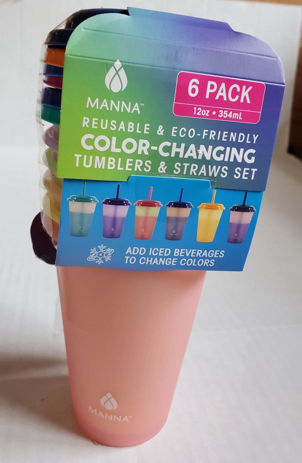 Manna Reusable Eco Friendly Color Changing Tumblers w Straws 6 Pack 12 Oz Neon | eBay