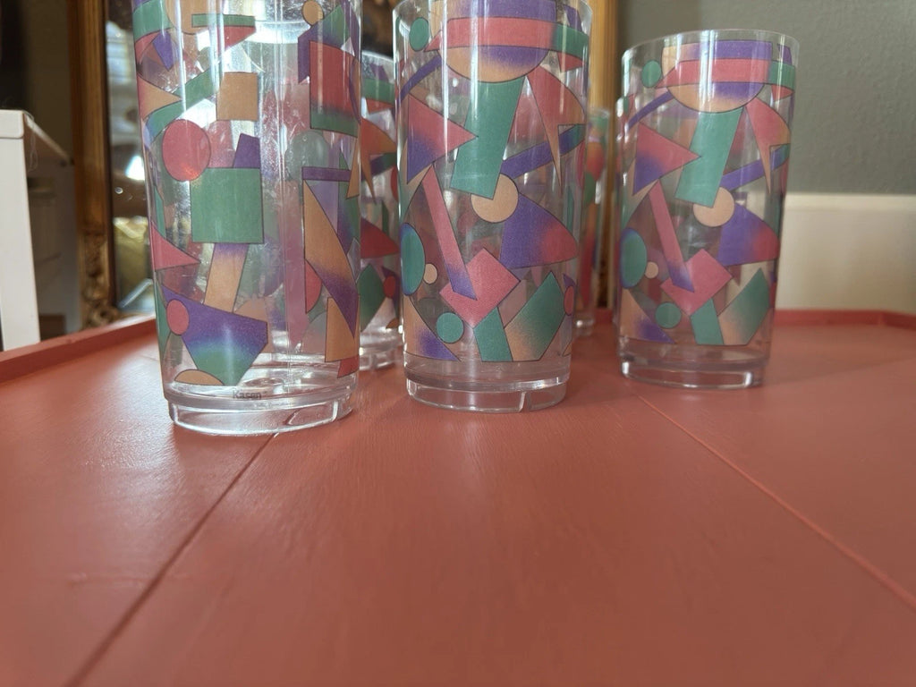 Vintage Kasen Geometric Tumblers Set of 6 – 80s 90s Retro Pastel Glasses | eBay