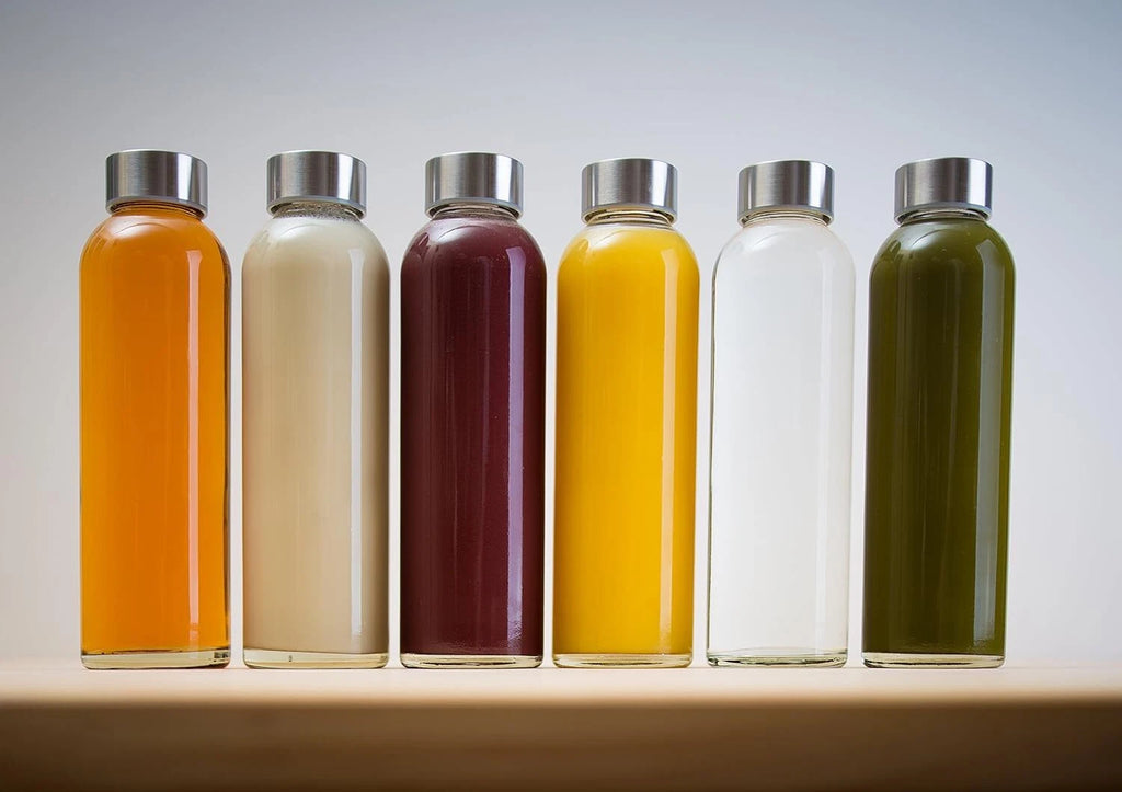 Glass Water Bottles Set of 6 - Glass Juice Bottles with Lids - Reusable Juice Ja | eBay