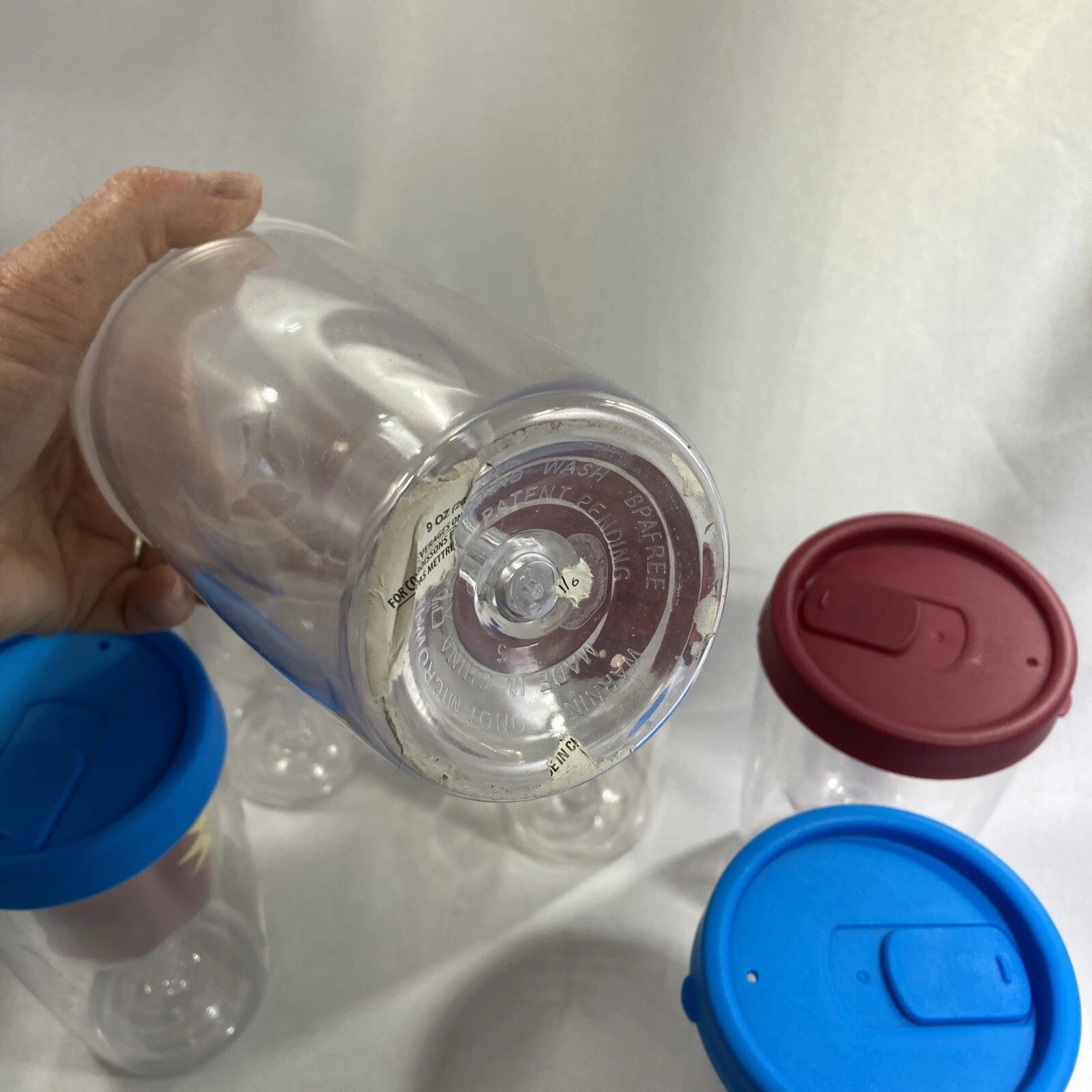 Wine Glass Plastic Tumbler Clear Encased Goblet Cups with Lid Set Of Six | eBay