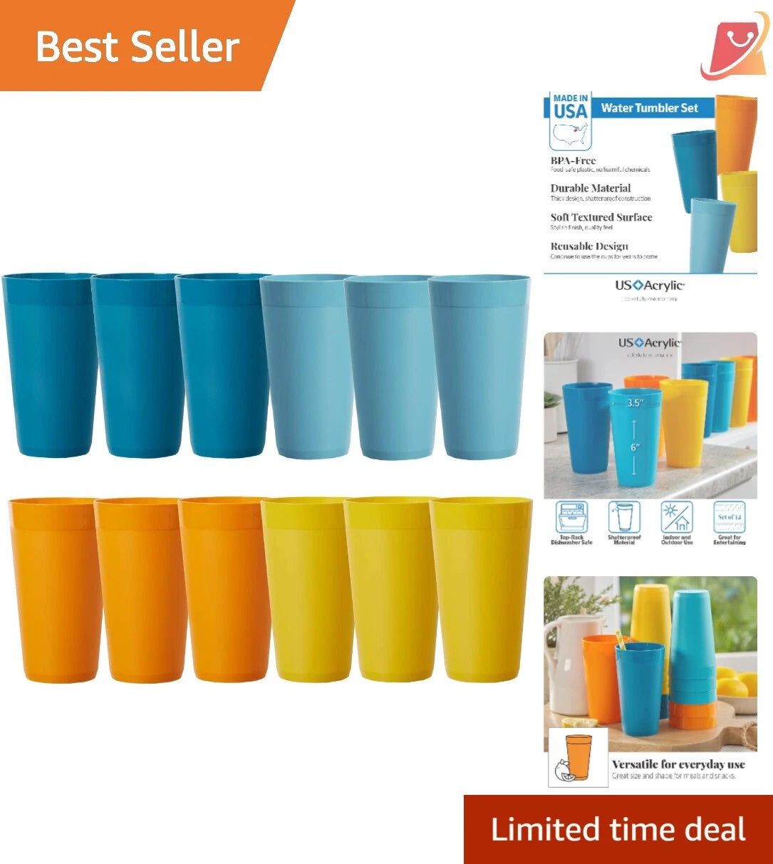 Plastic Water Tumblers Set of 12 20oz Sunrise Color BPA-Free Reusable Outdoor | eBay