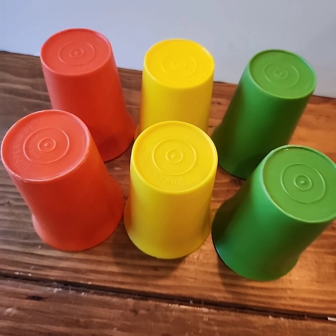 Set of 6 Vintage Tupperware Bell Tumbler Kids Cups #109 Green Yellow Red Plastic | eBay