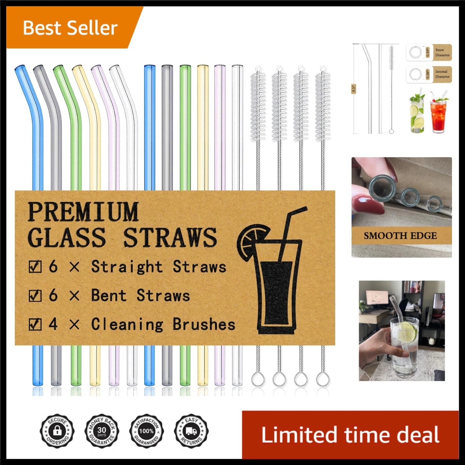 Premium 16-Pack Reusable Glass Drinking Straws - Ideal for Smoothies & Cocktails | eBay