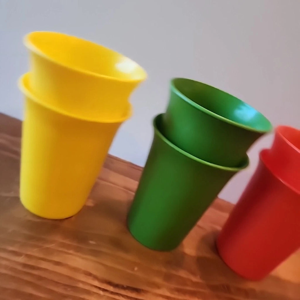 Set of 6 Vintage Tupperware Bell Tumbler Kids Cups #109 Green Yellow Red Plastic | eBay