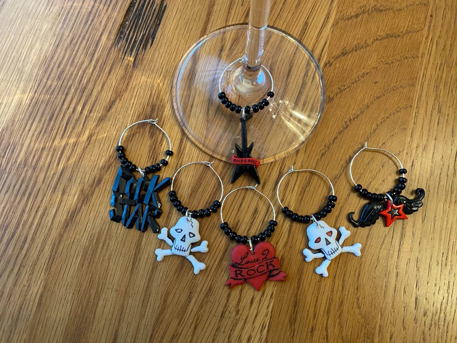 ROCKER, ROCK STAR " SET OF 6 HANDCRAFTED" Wine Glass Charm drink markers | eBay