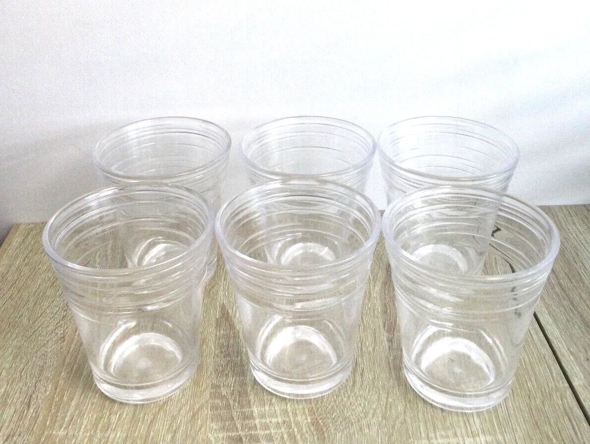 Crate & Barrel Clear Acrylic Tumblers Juice Drinking Set of 6 Ribbed Stackable | eBay