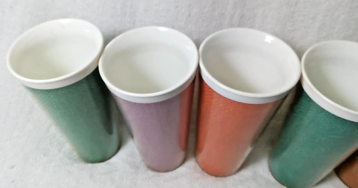 Set of 6 Pc. Vtg. MCM Raffia Multicolor Burlap Insulated 6" Beverage Tumblers | eBay