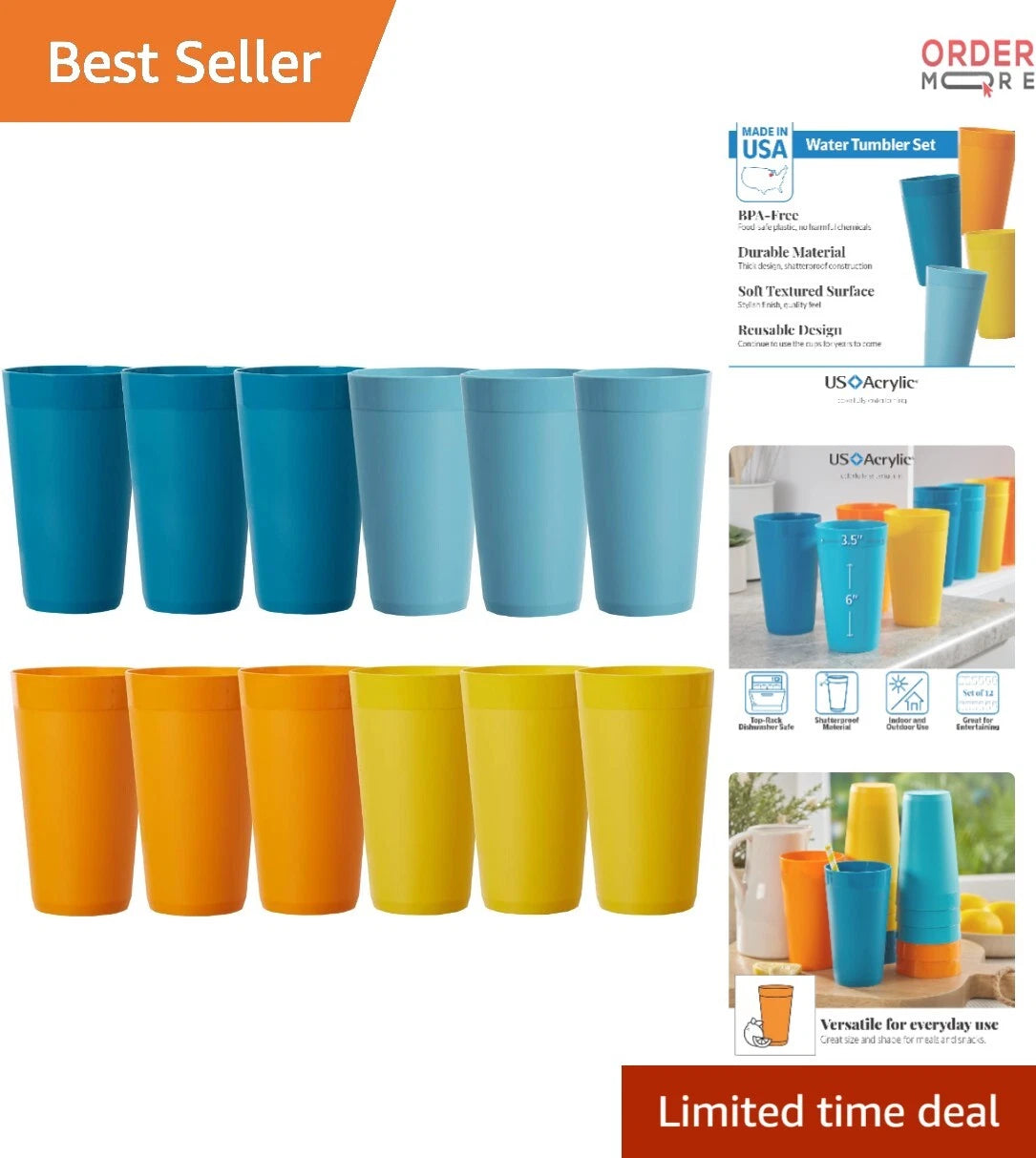 Plastic Water Tumblers 20oz Stackable Reusable BPA-Free Indoor Outdoor Set of 12 | eBay