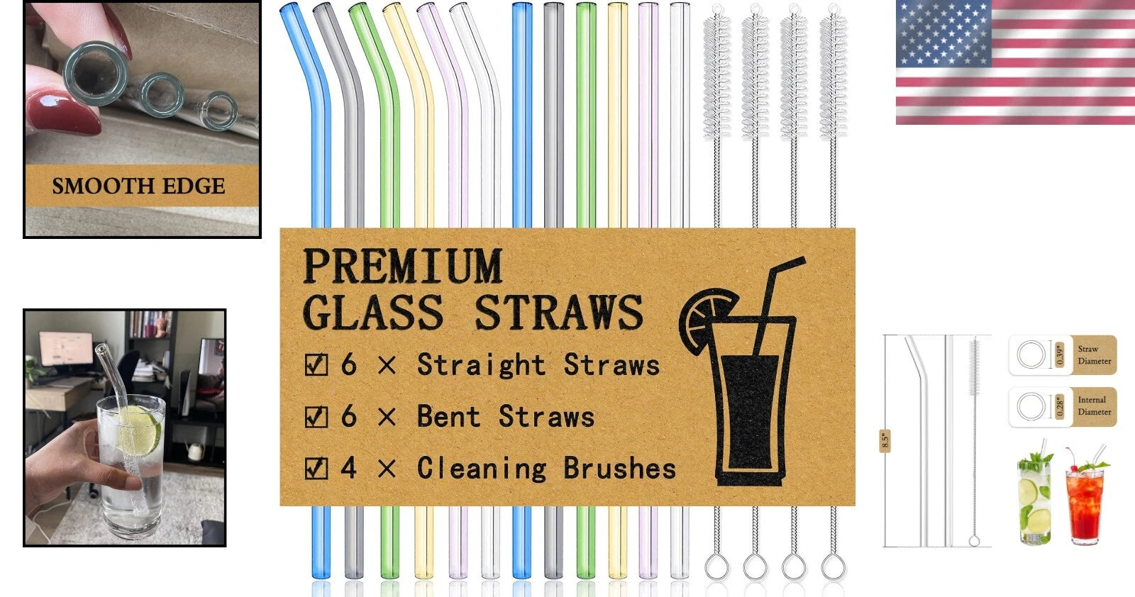 Premium 16-Pack Reusable Glass Drinking Straws - Ideal for Smoothies & Cocktails | eBay