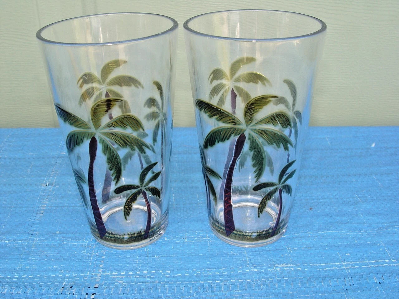 Set of 2 Acrylic Clear Iced Tea Tumbler Embossed Palm Tree 20 oz Tropical Beach | eBay