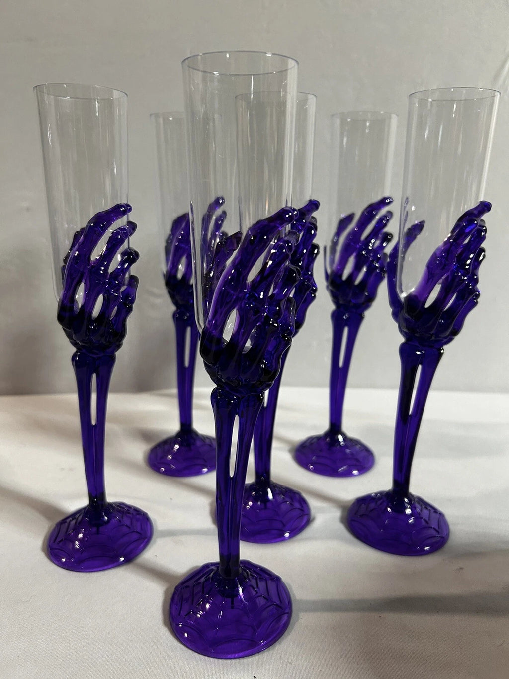 Halloween Set Of 6 Purple Skeleton Hand Champagne Glasses~Acrylic Plastic Flutes | eBay