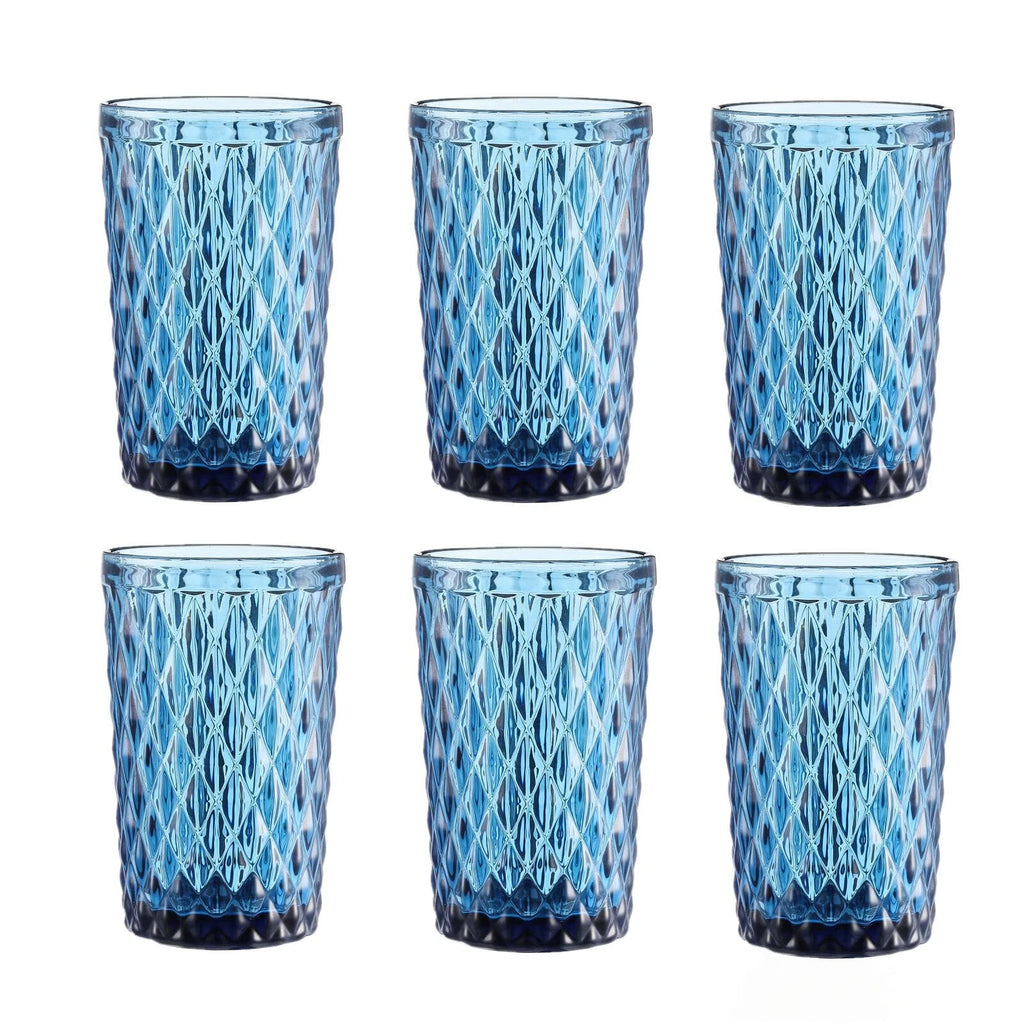 Blue Drinking Glass Set Of 6 Tumbler12 Oz Kitchen Glasses Diamond Glasswarefo | eBay