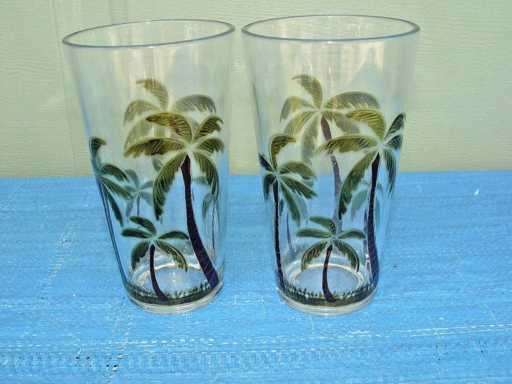 Set of 2 Acrylic Clear Iced Tea Tumbler Embossed Palm Tree 20 oz Tropical Beach | eBay