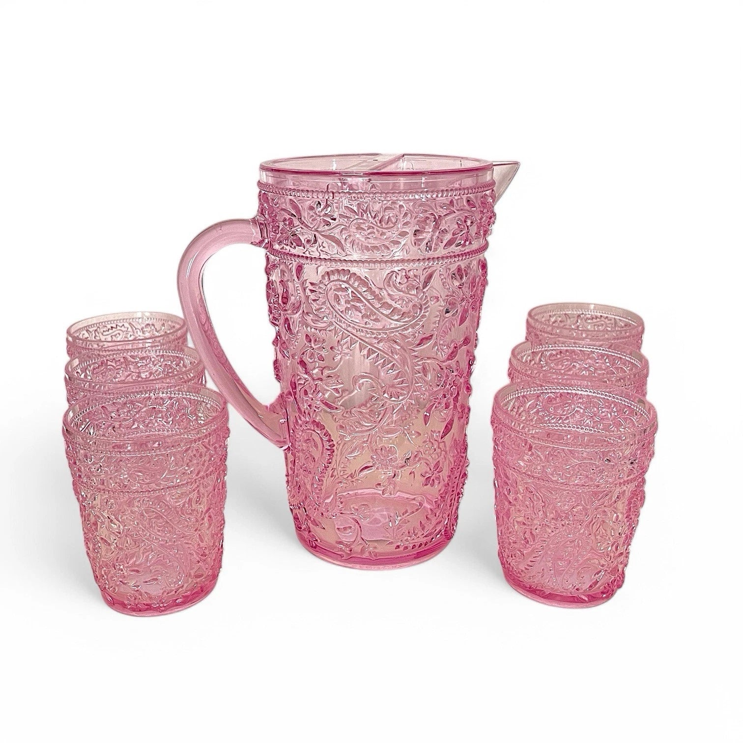PAISLEY FLORAL KNOBBY HOBNAIL ACRYLIC DRINKING GLASSES PITCHER- PINK- NEW S/7 | eBay
