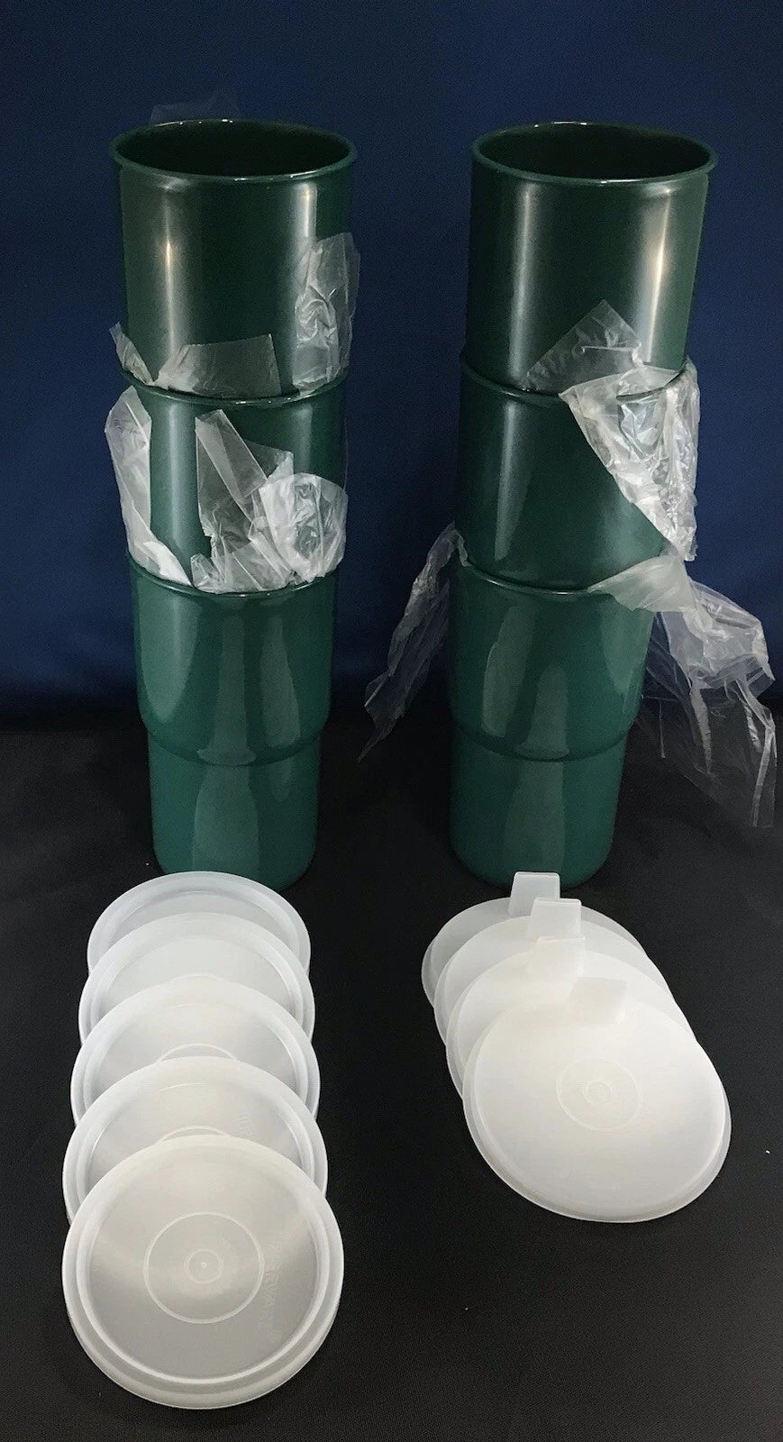 Set OF 6 TUPPERWARE 12oz STACKABLE GREEN TUMBLERS #2412 WITH LIDS And Sippers | eBay