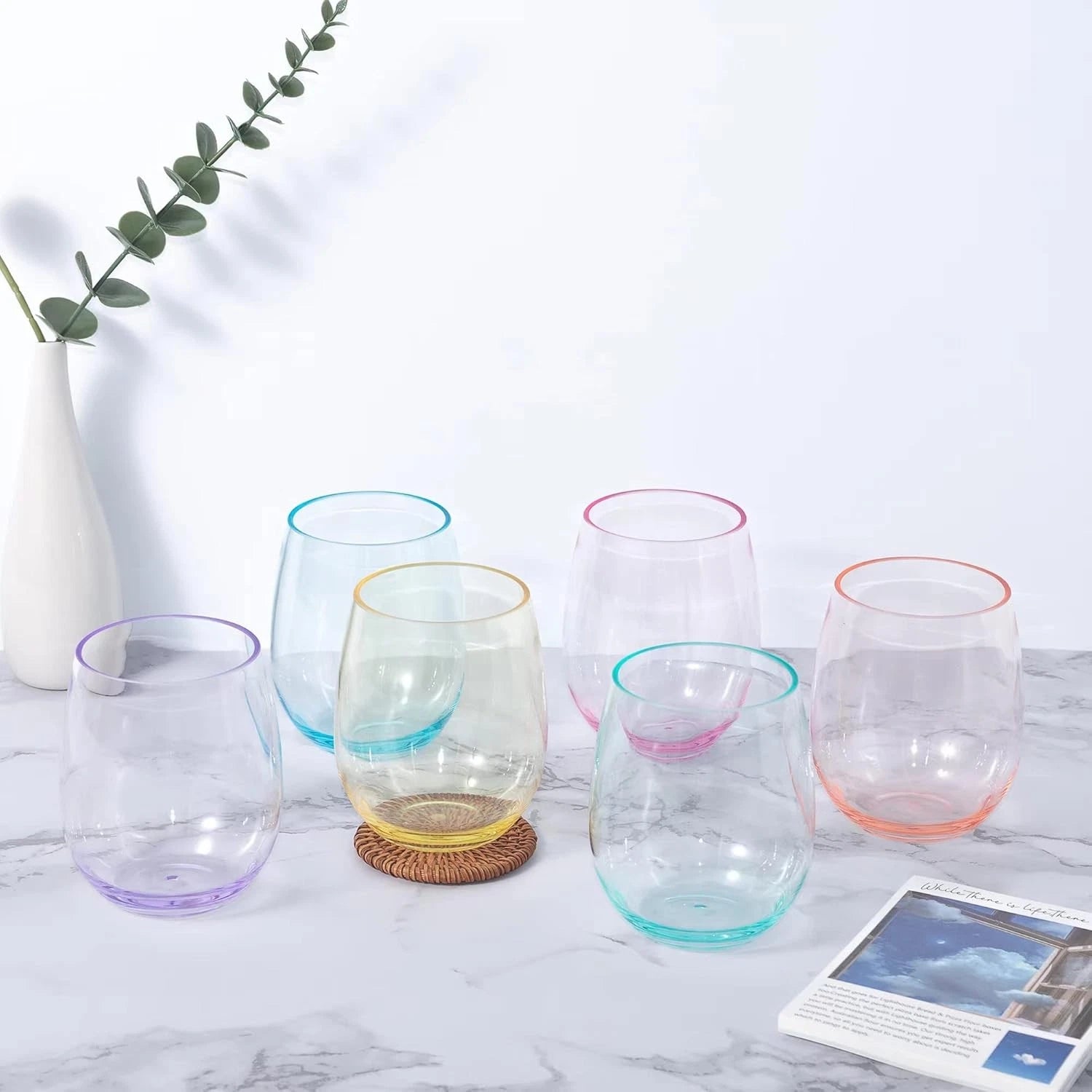 18oz Stemless Acrylic Wine Glasses Set of 6 Multicolor Unbreakable Tumblers | eBay