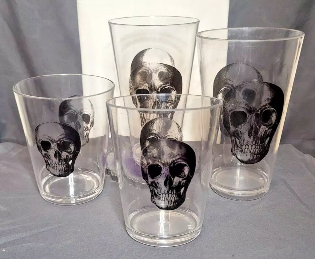 Set of 4 Skull-Print Plastic Tumblers | Gothic Barware | Pint + Rocks Cups | eBay