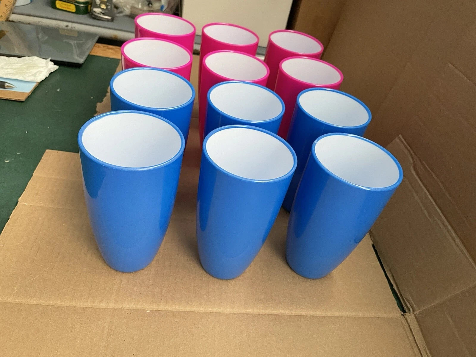 Set of 12 Plastic 6” Pink and Blue w/White Inside-Drinking Cups/Glasses | eBay