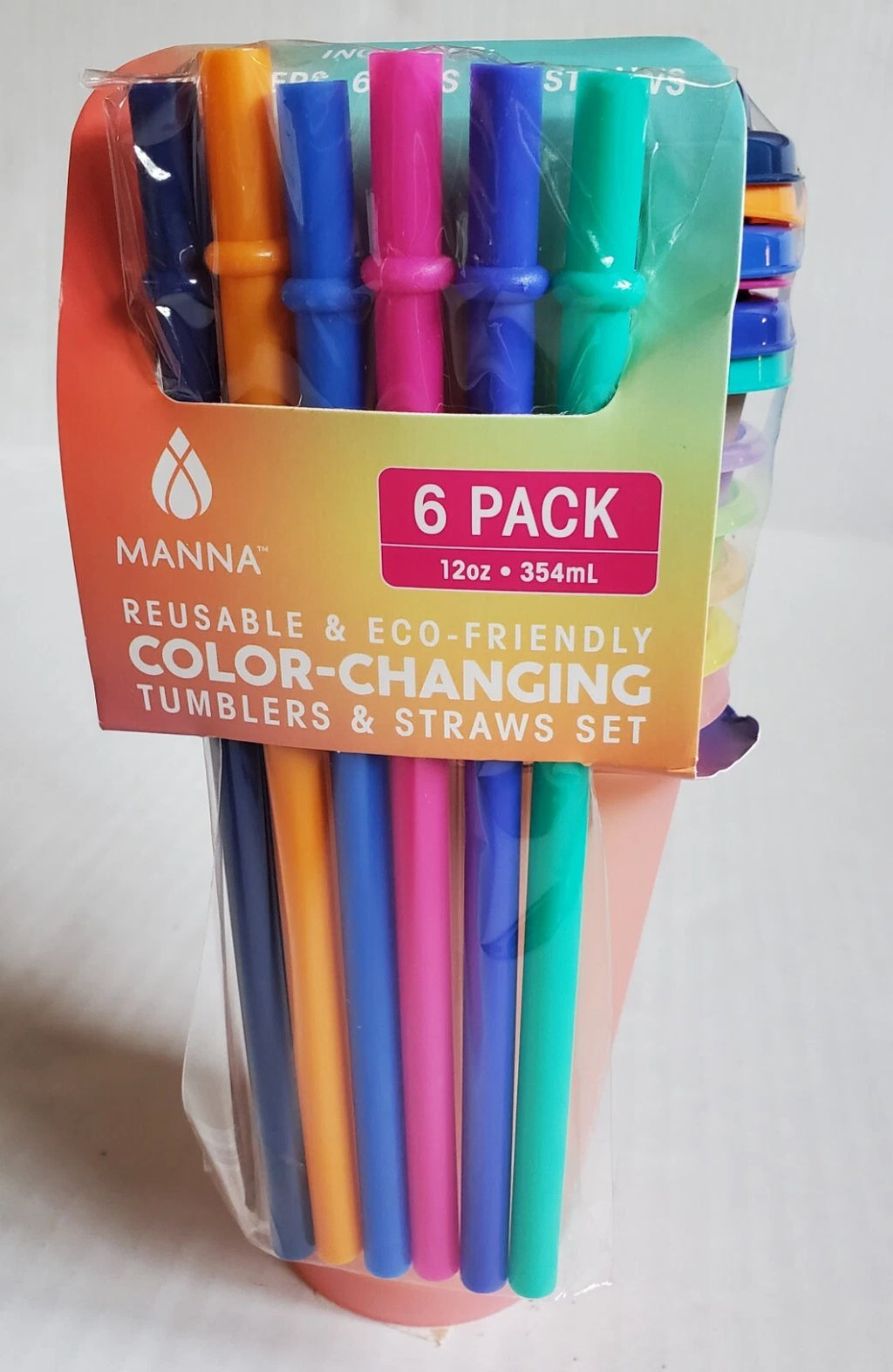 Manna Reusable Eco Friendly Color Changing Tumblers w Straws 6 Pack 12 Oz Neon | eBay