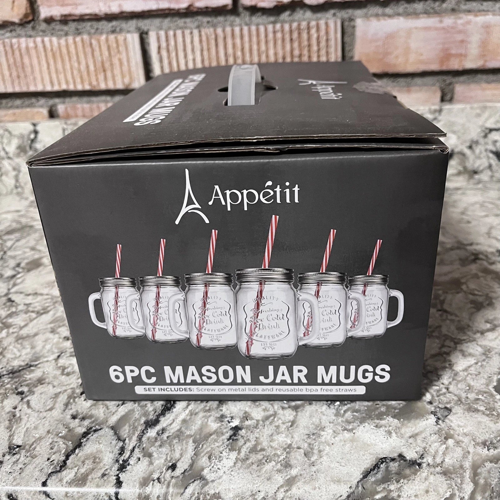 NEW APPETIT 6 PIECE MASON JAR SET SIZE 16 OZ including REUSABLE BPA Free Straws | eBay