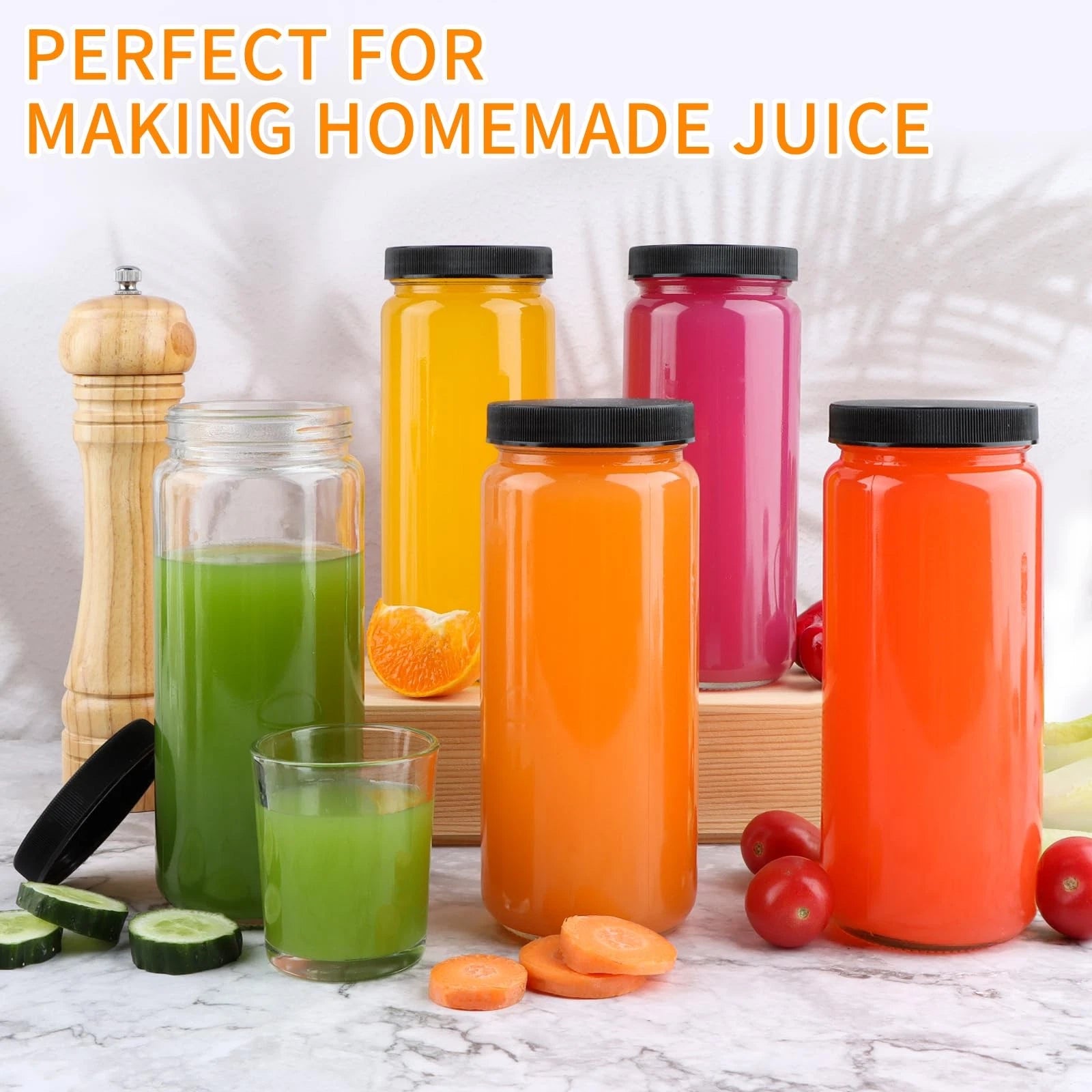 16 OZ Glass Juice Bottles, Set of 12 Reusable Drinking Bottles with Lids, Cle... | eBay