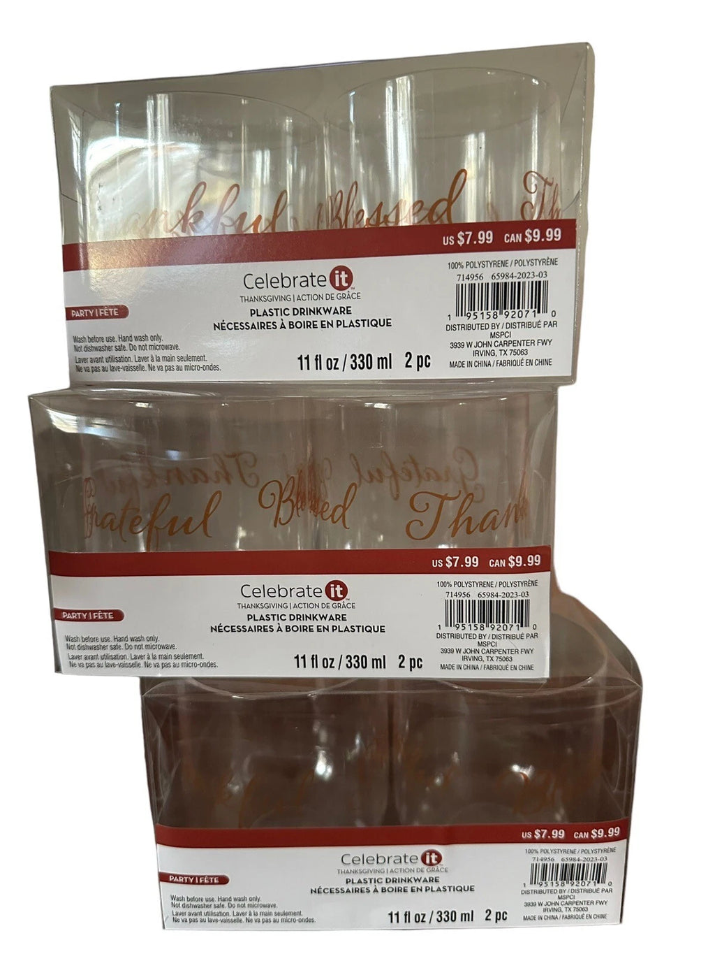 Grateful Thankful Blessed Stemless Wine Glass 11oz Xmas Kids Table Set Of 6 NIB | eBay