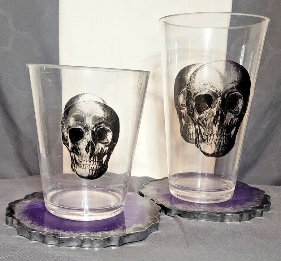 Set of 4 Skull-Print Plastic Tumblers | Gothic Barware | Pint + Rocks Cups | eBay